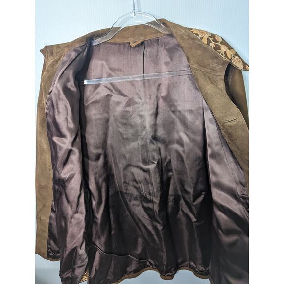 Vintage 70's Women's Suede Jacket Floral Embroidered Pointed Collar - Picture 7 of 11